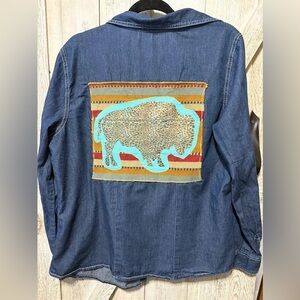 Upcycled Western Buffalo Denim Shirt Size: XL